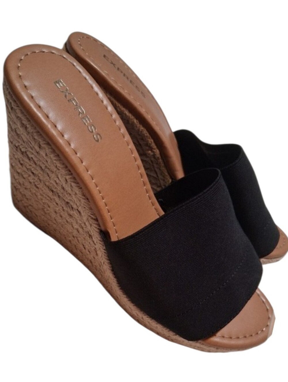 Express Blqck Espadrille Wedge Sandals Size 7 Casual Slipon Cottagecore Coastal